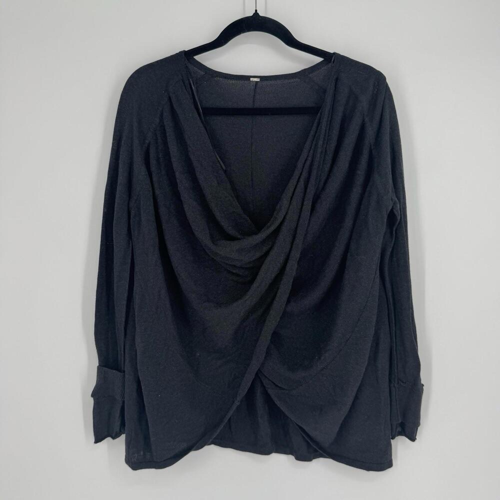 Lululemon sweater medium 8-10 dark gray cowl pullover wrap athleisure minimalist
